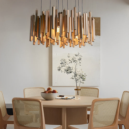 Modern Minimalist Wood Firewood Stick Chandelier Light