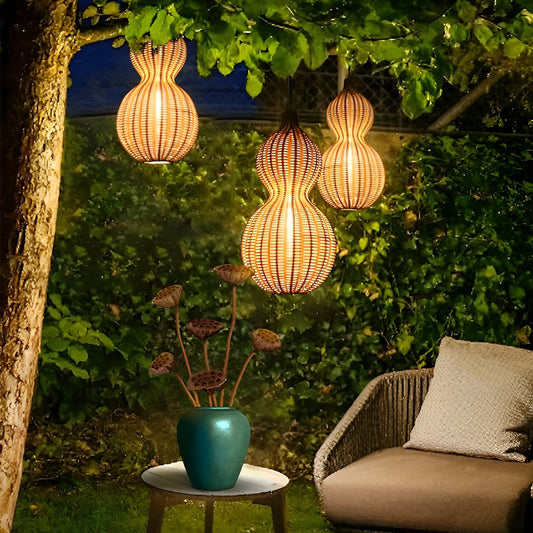 Rattan Gourd Waterproof Retro Outdoor Chandelier Porch Lights