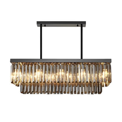 Rectangular Crystal LED 3-Step Dimming Smoke Gray Modern Chandelier