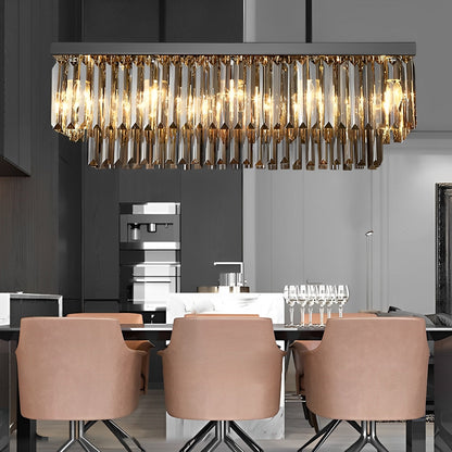 Rectangular Crystal LED 3-Step Dimming Smoke Gray Modern Chandelier