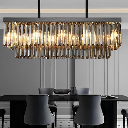 Rectangular Crystal LED 3-Step Dimming Smoke Gray Modern Chandelier