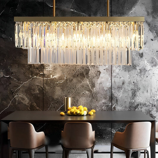 Rectangular LED Three Step Dimming Crystal Strips Postmodern Chandelier