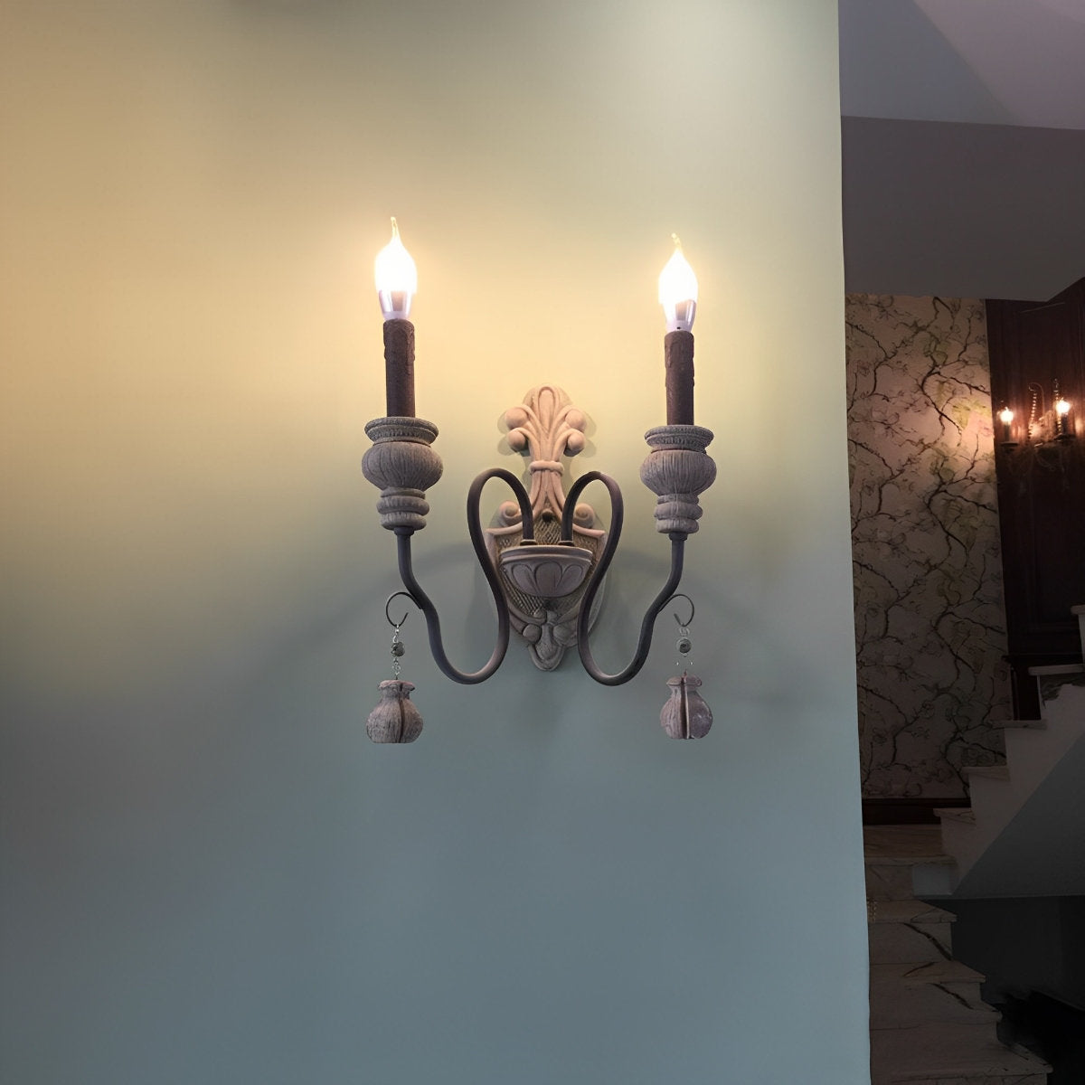 Retro Distressed Candlestick Wall Sconces Light