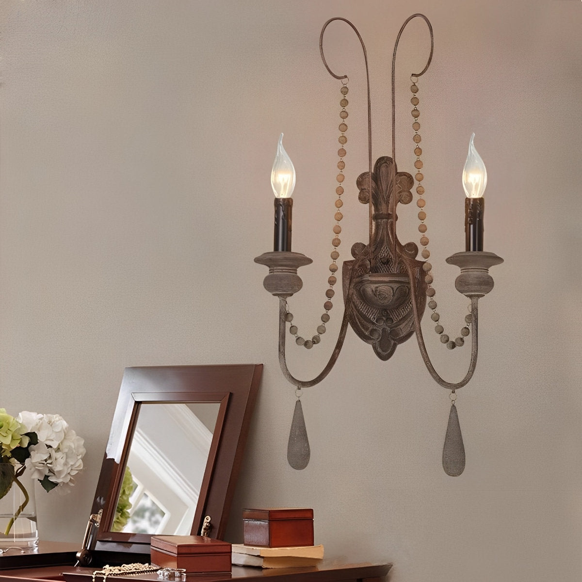 Retro Distressed Candlestick Wall Sconces Light