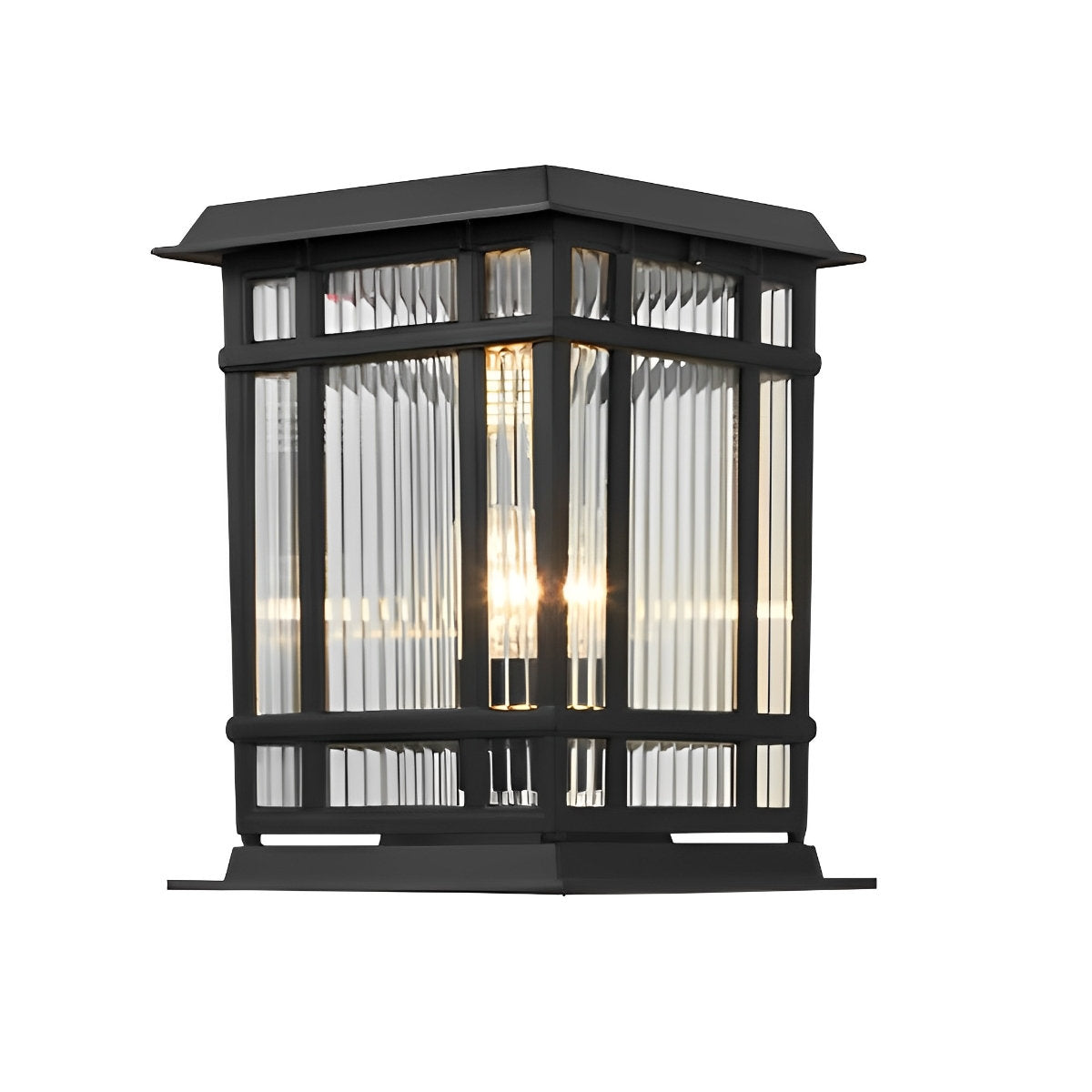 Retro Glass LED Waterproof Matte Black Modern Solar Fence Post Lights Column Pillar Lamp