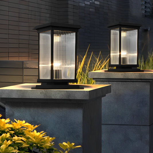 Retro Glass LED Waterproof Matte Black Modern Solar Fence Post Lights Column Pillar Lamp