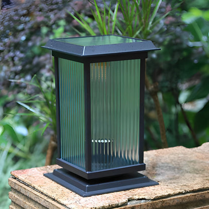 Retro Glass LED Waterproof Matte Black Modern Solar Fence Post Lights Column Pillar Lamp