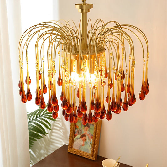 Retro Gold Linear Teardrop Crystal Chandeliers