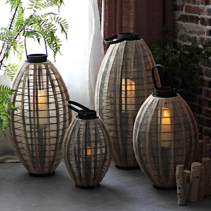 Retro Oval Cage LED Candle Floor Lamp Lantern