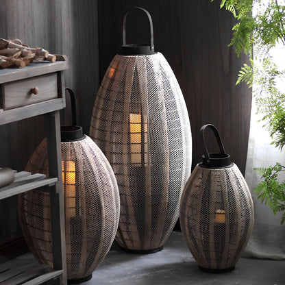 Retro Oval Cage LED Candle Floor Lamp Lantern