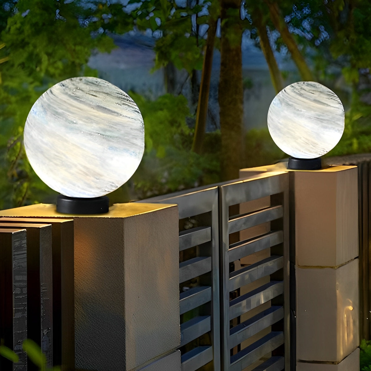 Round Glass Planets Design Waterproof Modern Outdoor Fence Post Lights Column Lighting