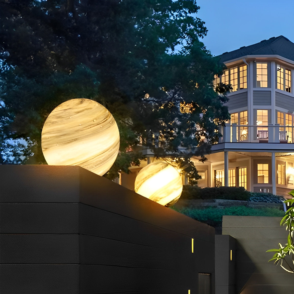 Round Glass Planets Design Waterproof Modern Outdoor Fence Post Lights Column Lighting