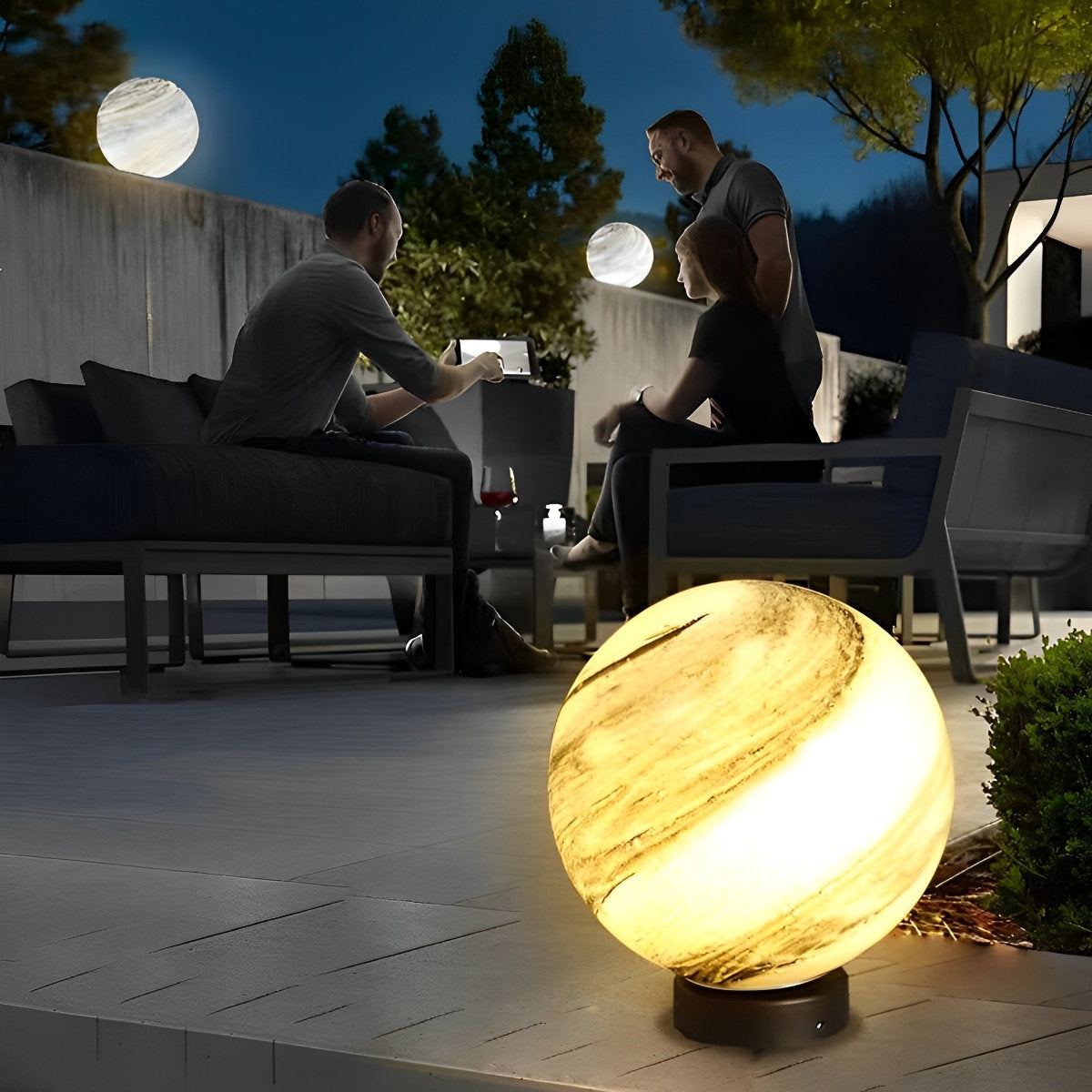 Round Glass Planets Design Waterproof Modern Outdoor Fence Post Lights Column Lighting