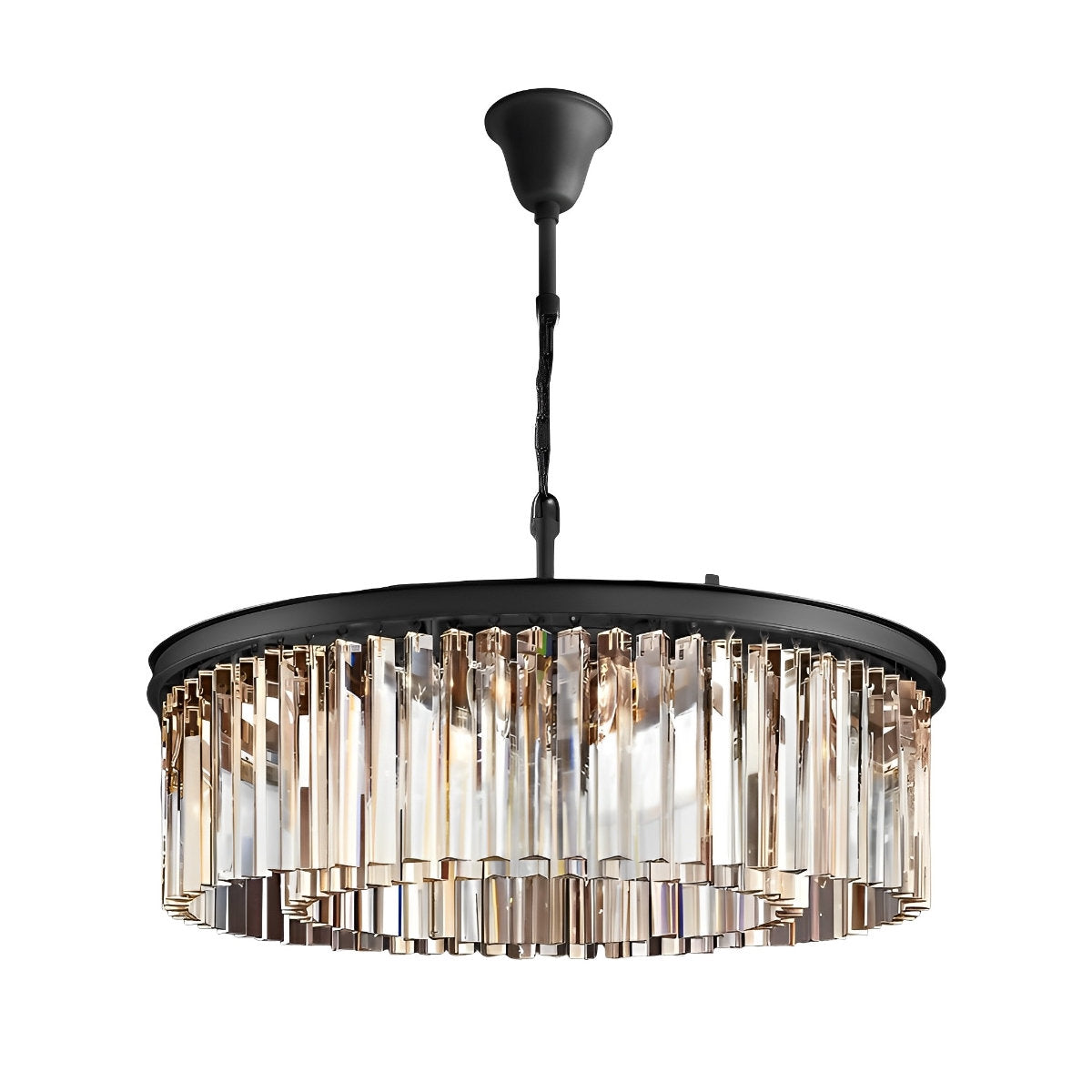 Round Metal Crystal Strip Retro Farmhouse Chandelier