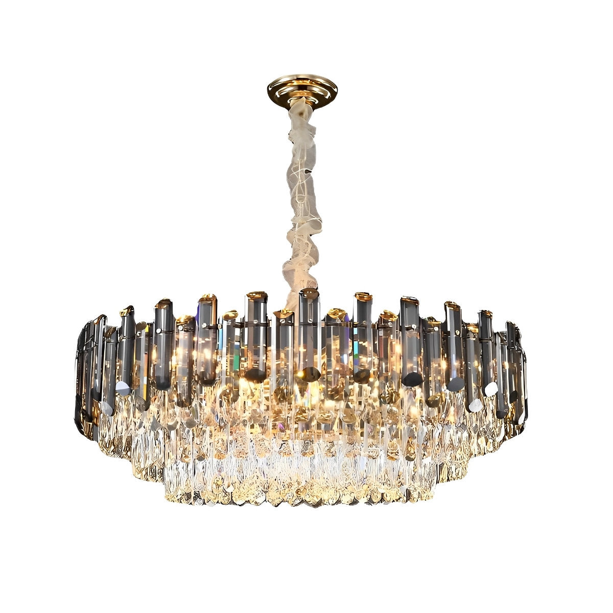 Round Oval Multi-layer Crystal Electroplating Metal Modern Chandelier