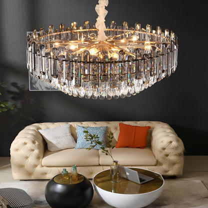 Round Oval Multi-layer Crystal Electroplating Metal Modern Chandelier