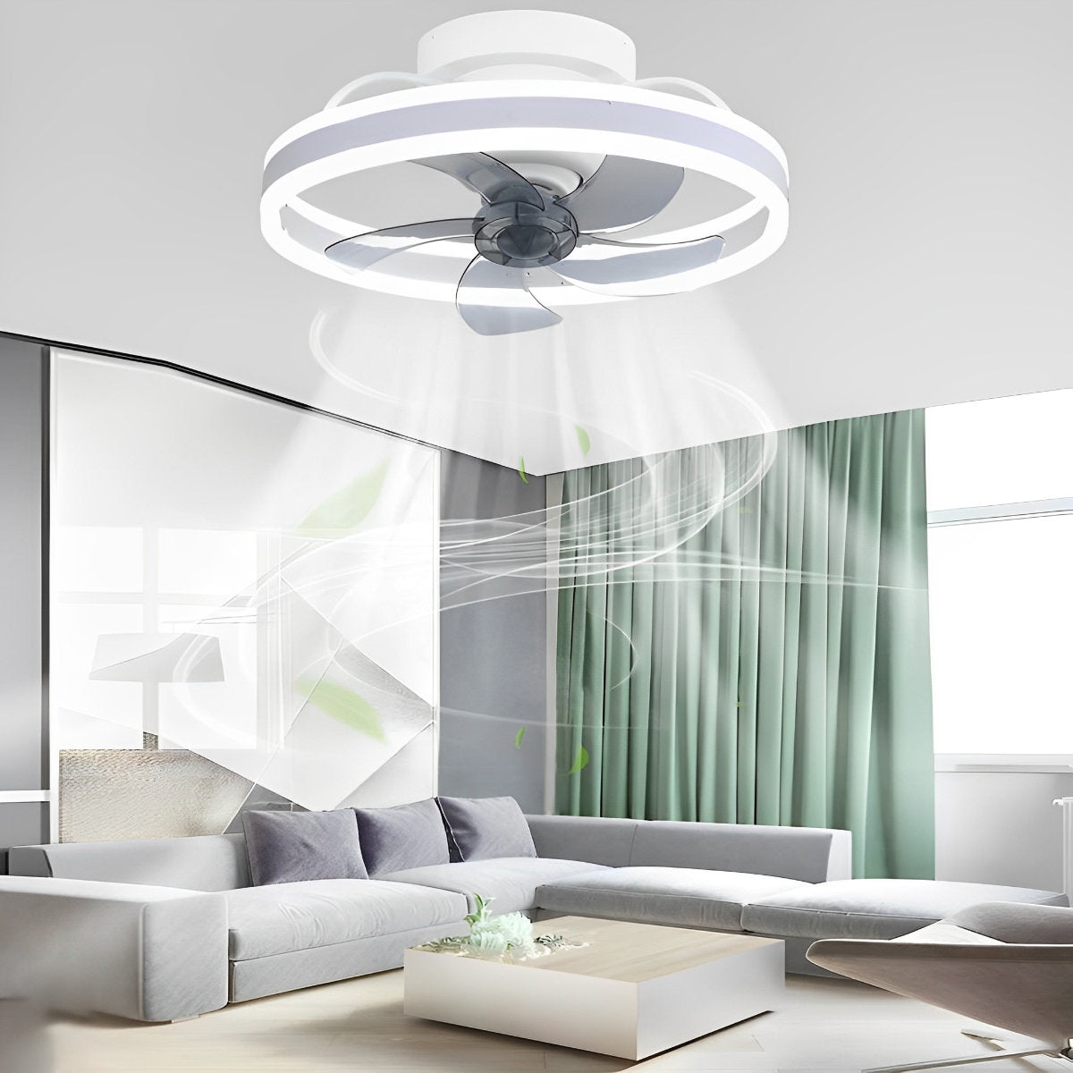 Round Stepless Dimming LED 360 Rotating Modern Ceiling Fan Light