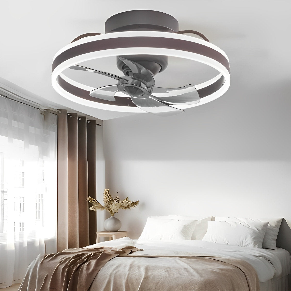 Round Stepless Dimming LED 360 Rotating Modern Ceiling Fan Light