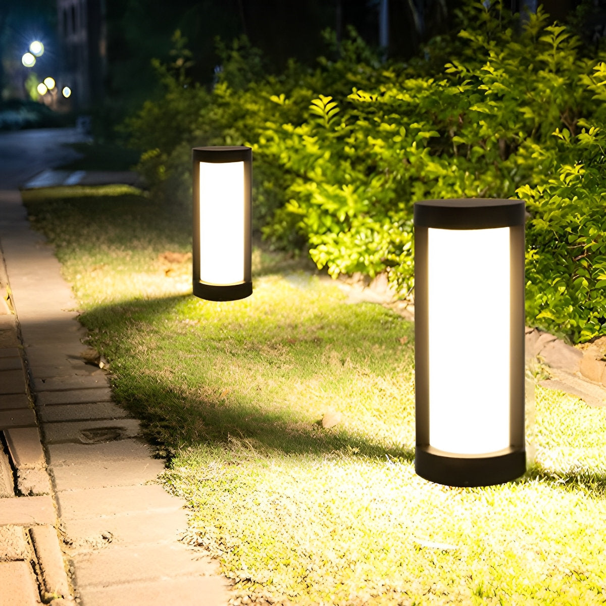 Round Waterproof LED Solar Black Modern Outdoor Pathway Lights