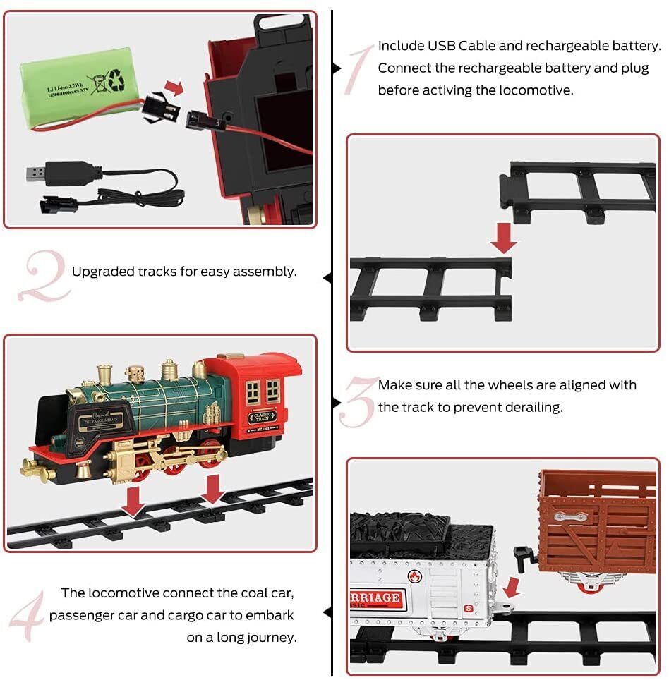 Remote Control Vintage Classic RC Train Toy Set with Real Smoke, Lights, Sound