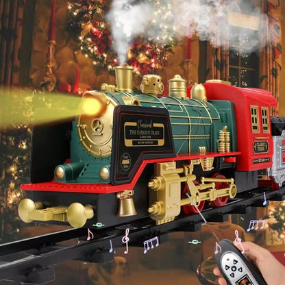 Remote Control Vintage Classic RC Train Toy Set with Real Smoke, Lights, Sound