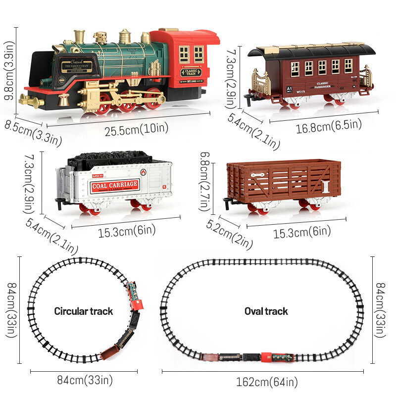 Remote Control Vintage Classic RC Train Toy Set with Real Smoke, Lights, Sound