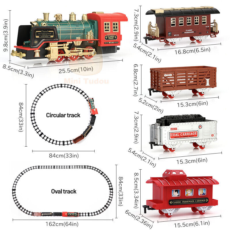 Remote Control Vintage Classic RC Train Toy Set with Real Smoke, Lights, Sound