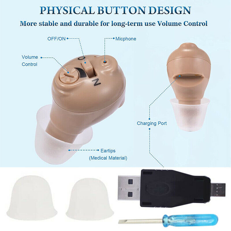 Rechargeable In Ear Hearing Aid Ear Resound Amplifier CIC Adjustable Invisible