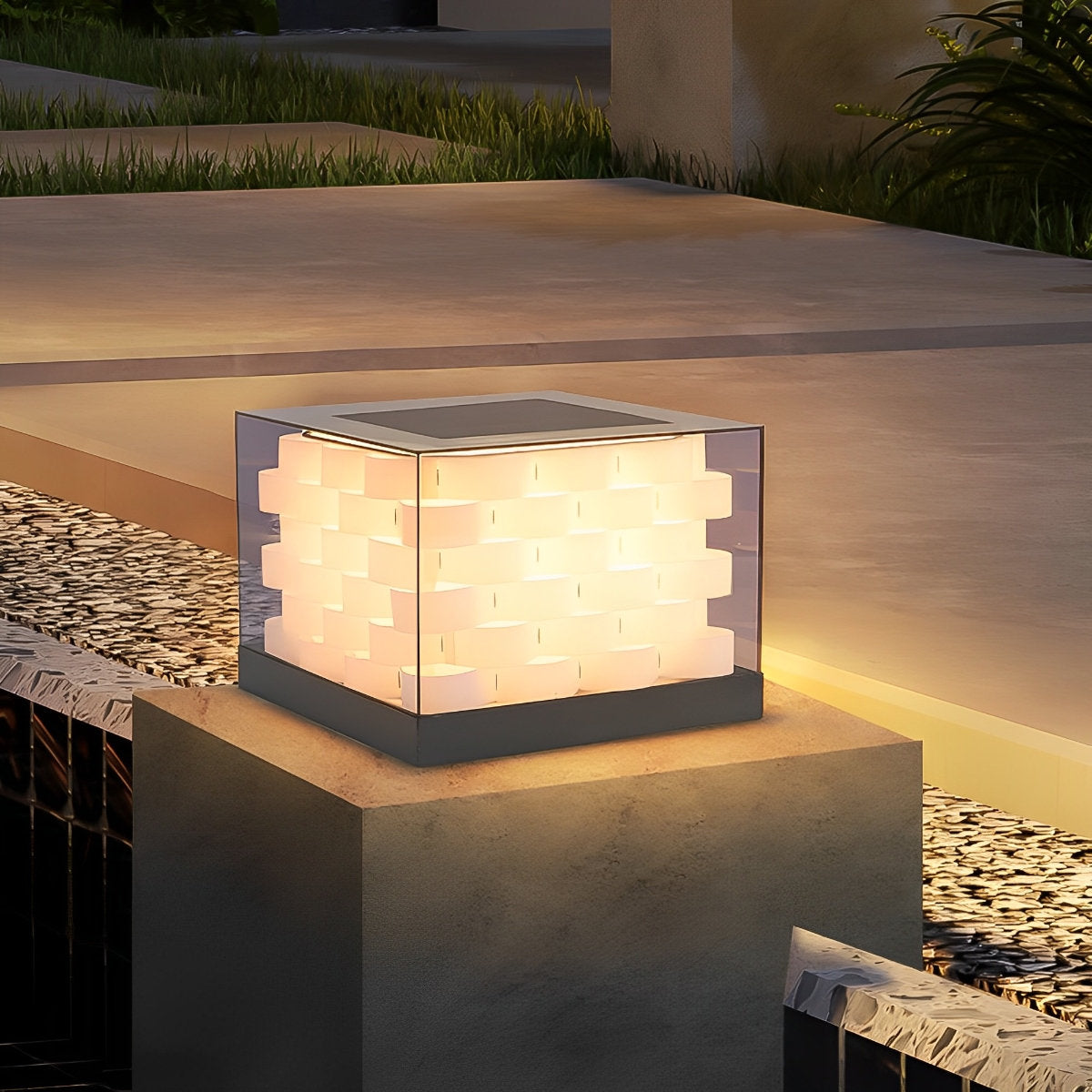 Solar Waterproof Cubed Weave LED Outdoor Post Lights