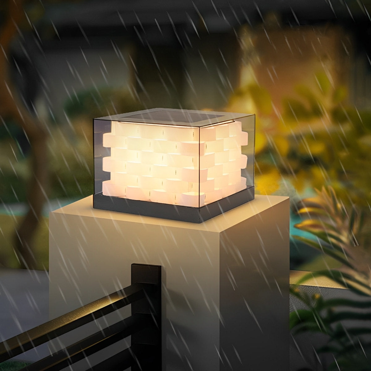 Solar Waterproof Cubed Weave LED Outdoor Post Lights