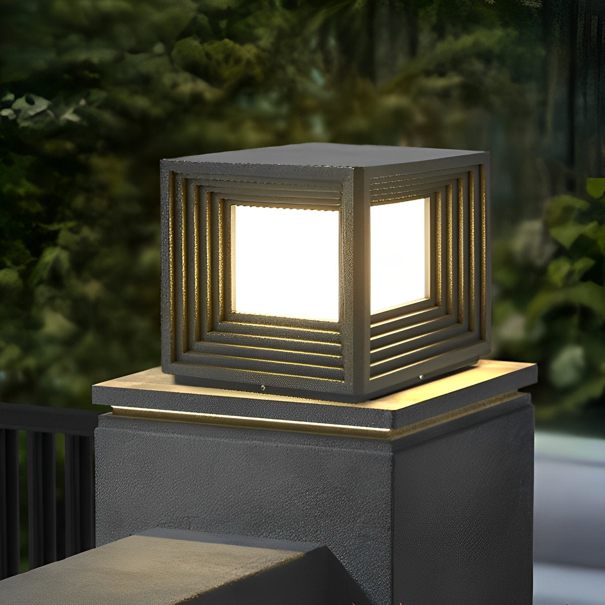 Square Loop Creative Waterproof LED Black Modern Solar Post Caps Lights