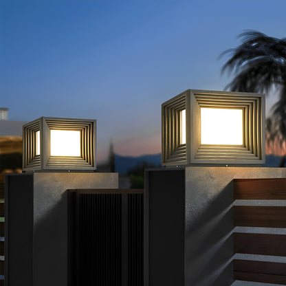 Square Loop Creative Waterproof LED Black Modern Solar Post Caps Lights