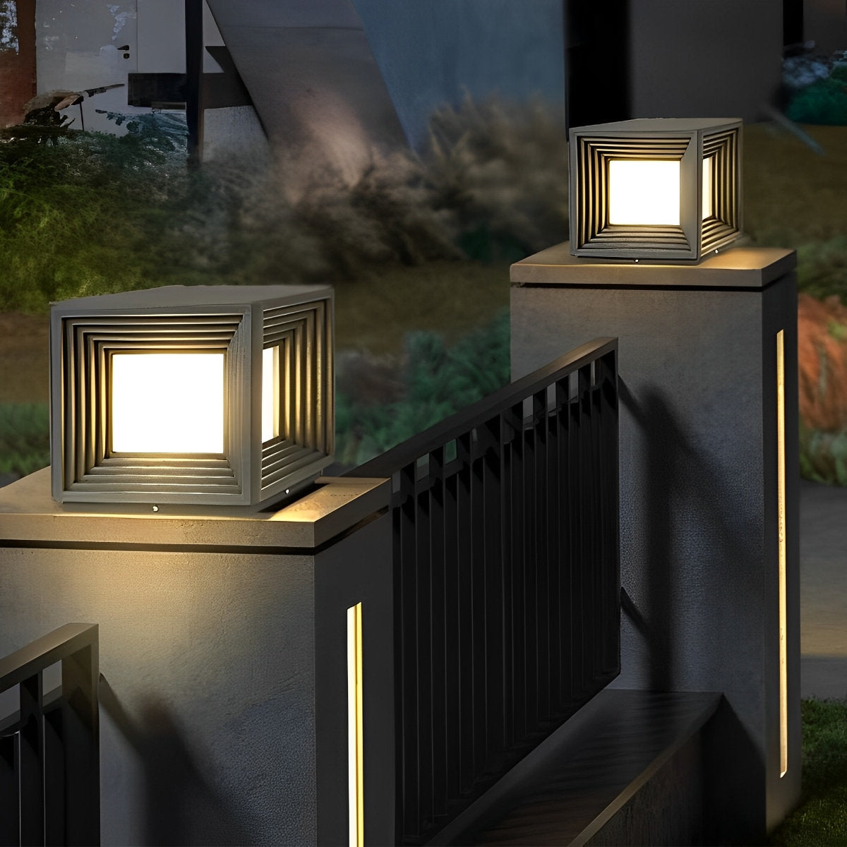 Square Loop Creative Waterproof LED Black Modern Solar Post Caps Lights