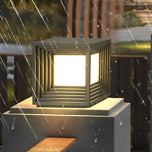 Square Loop Creative Waterproof LED Black Modern Solar Post Caps Lights