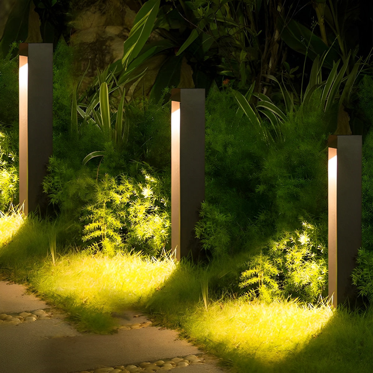 Square LED Waterproof Black Modern Pathway Walkway Lights Outdoor Lantern Lamp