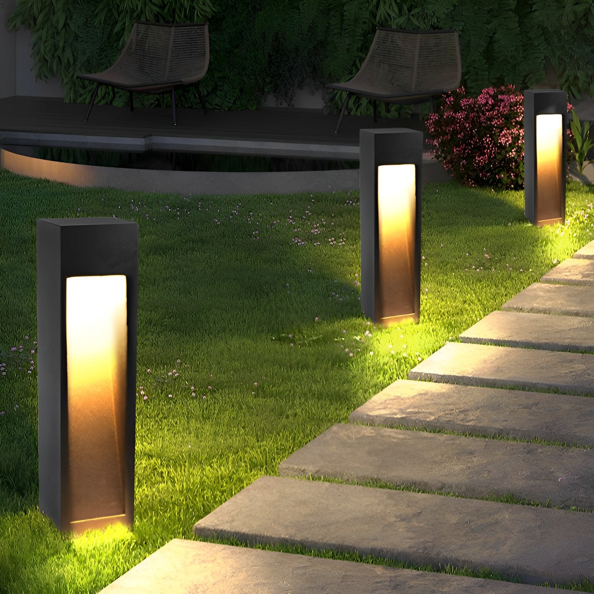 Square LED Waterproof Black Modern Pathway Walkway Lights Outdoor Lantern Lamp