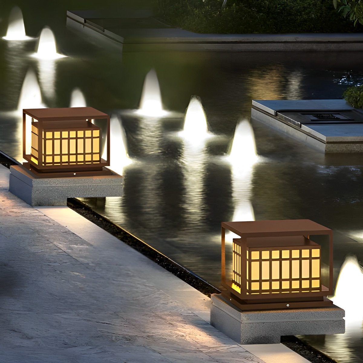 Square LED Waterproof Brown Modern Outdoor Deck Post Lights Pillar Light Column