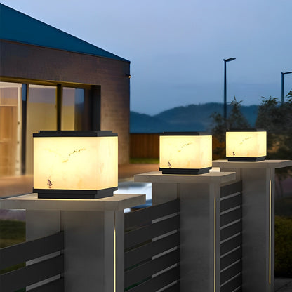 Square Cube Marbled LED Waterproof Modern Solar Fence Post Lights