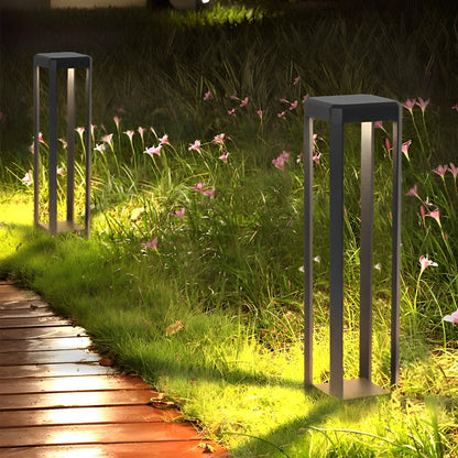 Square Minimalist Waterproof Stainless Steel Black Solar Pathway Lights