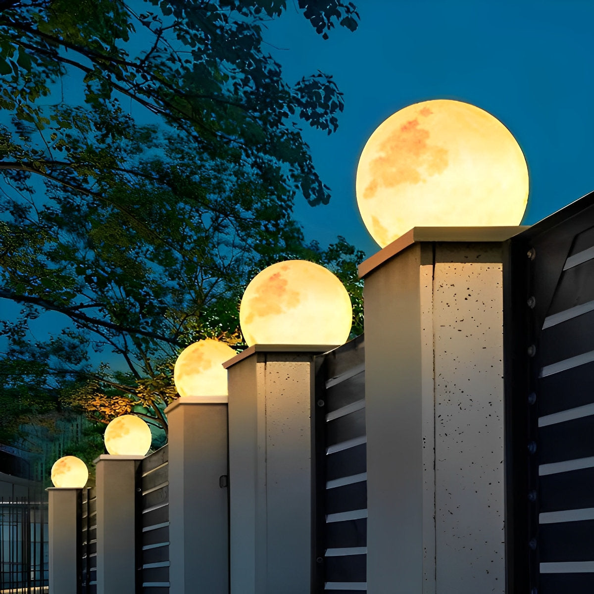 Waterproof LED Round Ball Moon Modern Solar Post Caps Lights