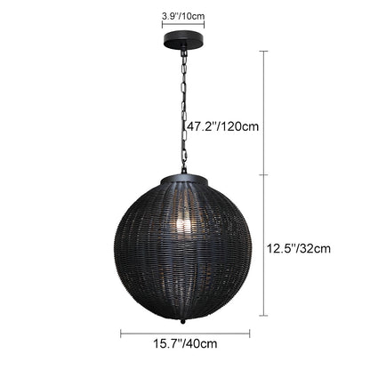 Waterproof Round Rattan Outdoor Lanterns Pendant Lights