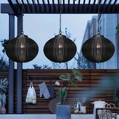 Waterproof Round Rattan Outdoor Lanterns Pendant Lights