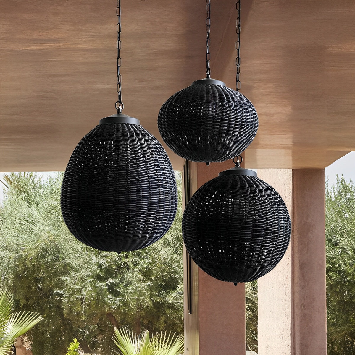 Waterproof Round Rattan Outdoor Lanterns Pendant Lights