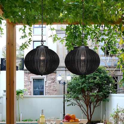 Waterproof Round Rattan Outdoor Lanterns Pendant Lights