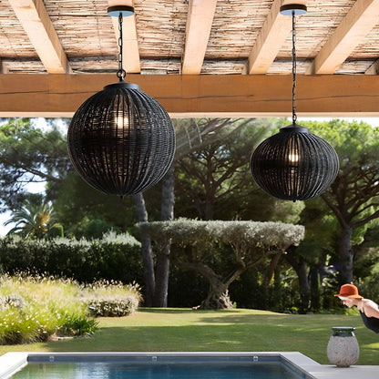 Waterproof Round Rattan Outdoor Lanterns Pendant Lights