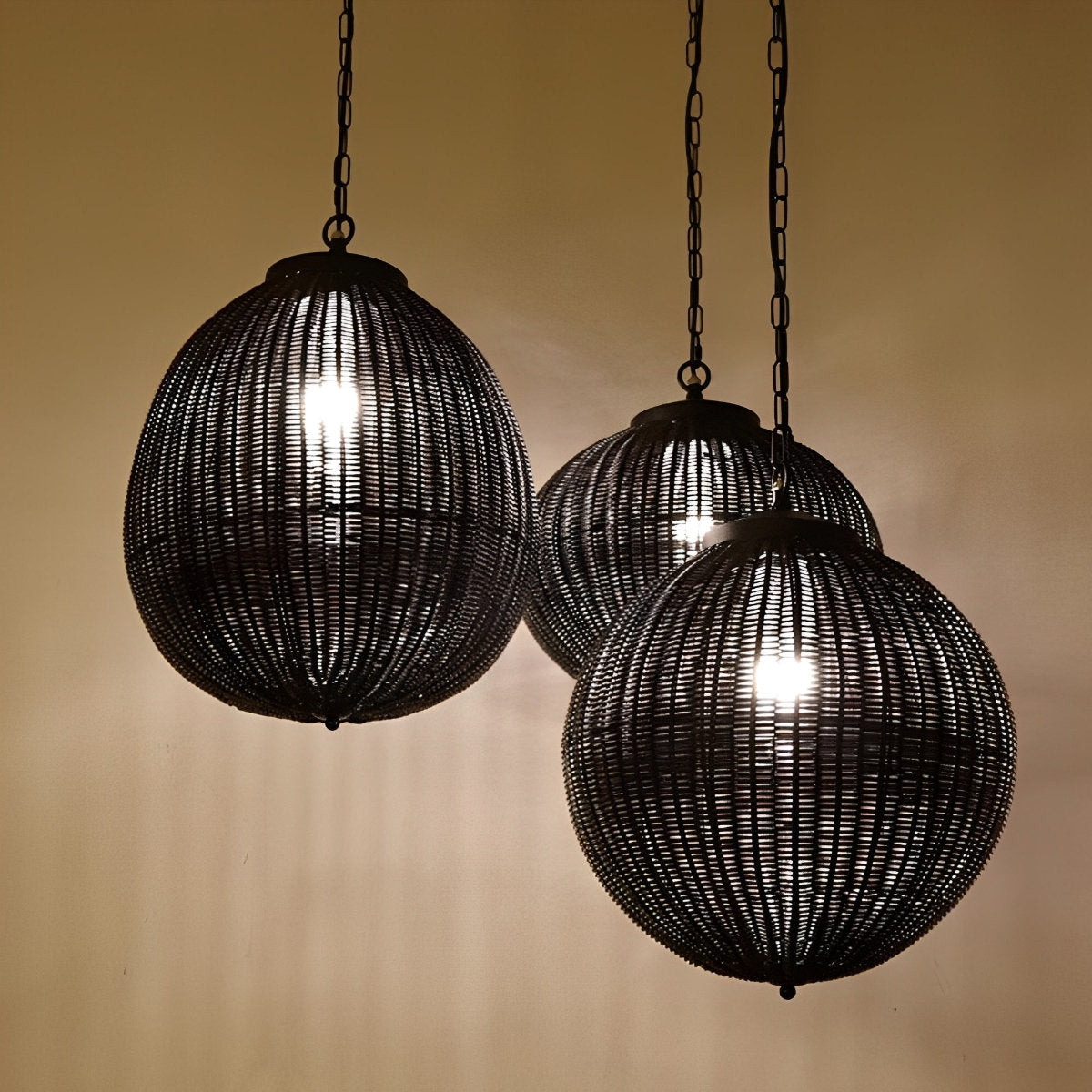 Waterproof Round Rattan Outdoor Lanterns Pendant Lights