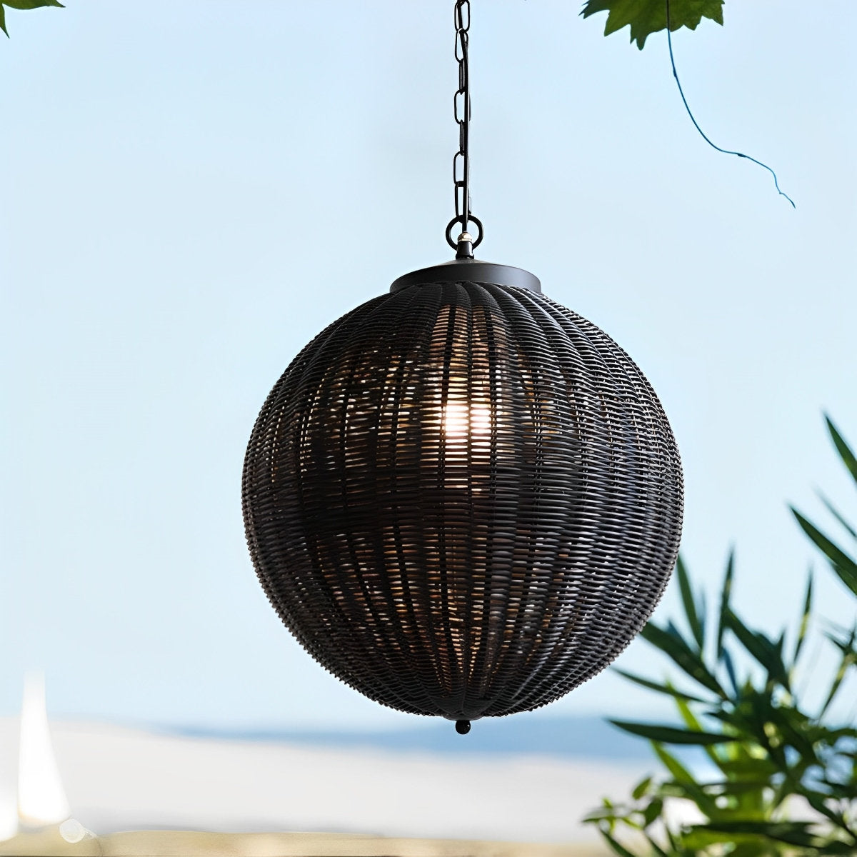 Waterproof Round Rattan Outdoor Lanterns Pendant Lights