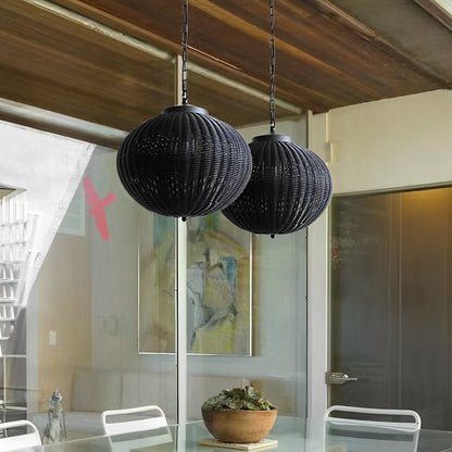 Waterproof Round Rattan Outdoor Lanterns Pendant Lights