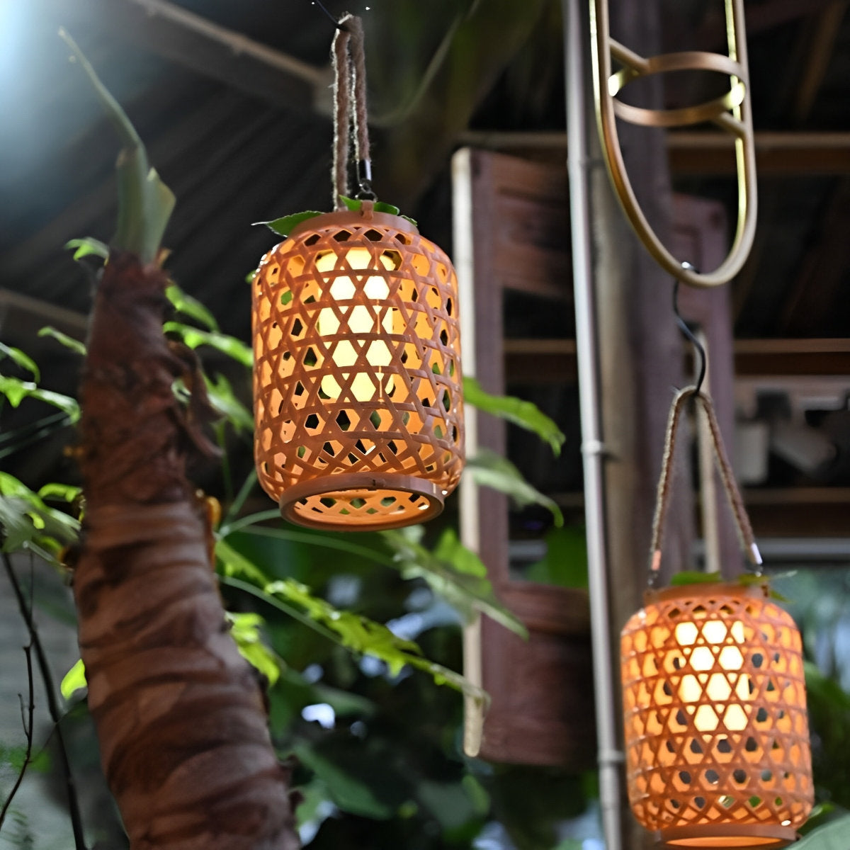 Waterproof Solar Retro Rattan Lanterns Hanging Lights