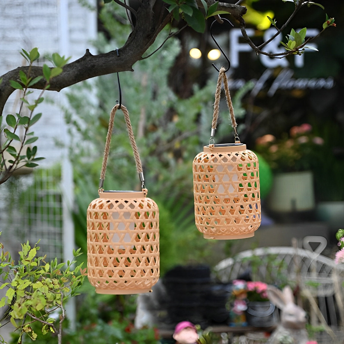 Waterproof Solar Retro Rattan Lanterns Hanging Lights